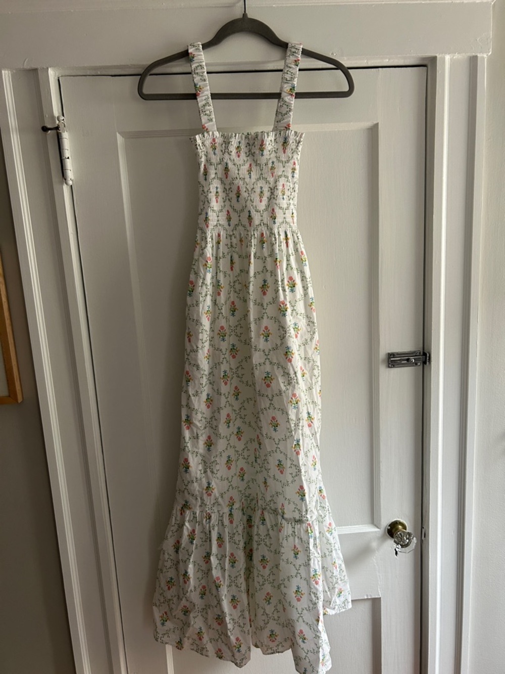 Hill House White Floral Smocked Nap Dress with Multicolor Blooms